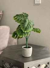 Load image into Gallery viewer, Small Artificial Greenery Arrangement Split Philo in Pot - Realistic, Indoor Fake Monstera Leaves Palm Tree Leaf Potted Plant for Your Office Desk, Bathroom or Bedroom