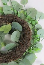 Load image into Gallery viewer, EUCALYPTUS MIX WREATH 22” AND 16&quot; MINI WREATH OR CANDLE RING (set of 2) Wreaths for Front Door Spring Greenery, Real Twig back everyday wreath for front door or wall home decor