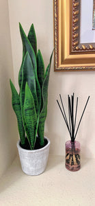 Artificial Sansevieria Faux Plant Mother's in Law Tongue Plant in Pot -Small, Realistic, Indoor Faux Snake Plant 21" Tall for Your Office Desk, Bathroom, Shelf, Kitchen, Bedroom, Living Room Decor