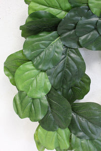 Artificial Fiddle Fig Leaf Wreath APX. 22-24 inches Fiddle Leaf Fig Lush Green Leaves Greenery for Front Door or Wall Home Decor