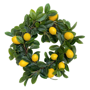 Artificial Spring Wreath with Lemons and Lush Leaves 20 in., Indoor-Outdoor Everyday Wreath with Lemons and Real Twig Back for Front Door or Wall - Hanging Farmhouse Decor