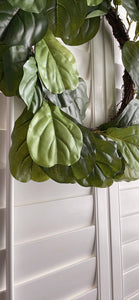 Artificial Fiddle Fig Leaf Wreath APX. 22-24 inches Fiddle Leaf Fig Lush Green Leaves Greenery for Front Door or Wall Home Decor