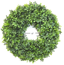 Load image into Gallery viewer, Realistic Artificial Indoor-Outdoor Green Wreath for Front Door 18 Inch Boxwood Wreath Spring Wreaths or Wall Greenery Wreath - Hanging Farmhouse or Candle Ring Decor